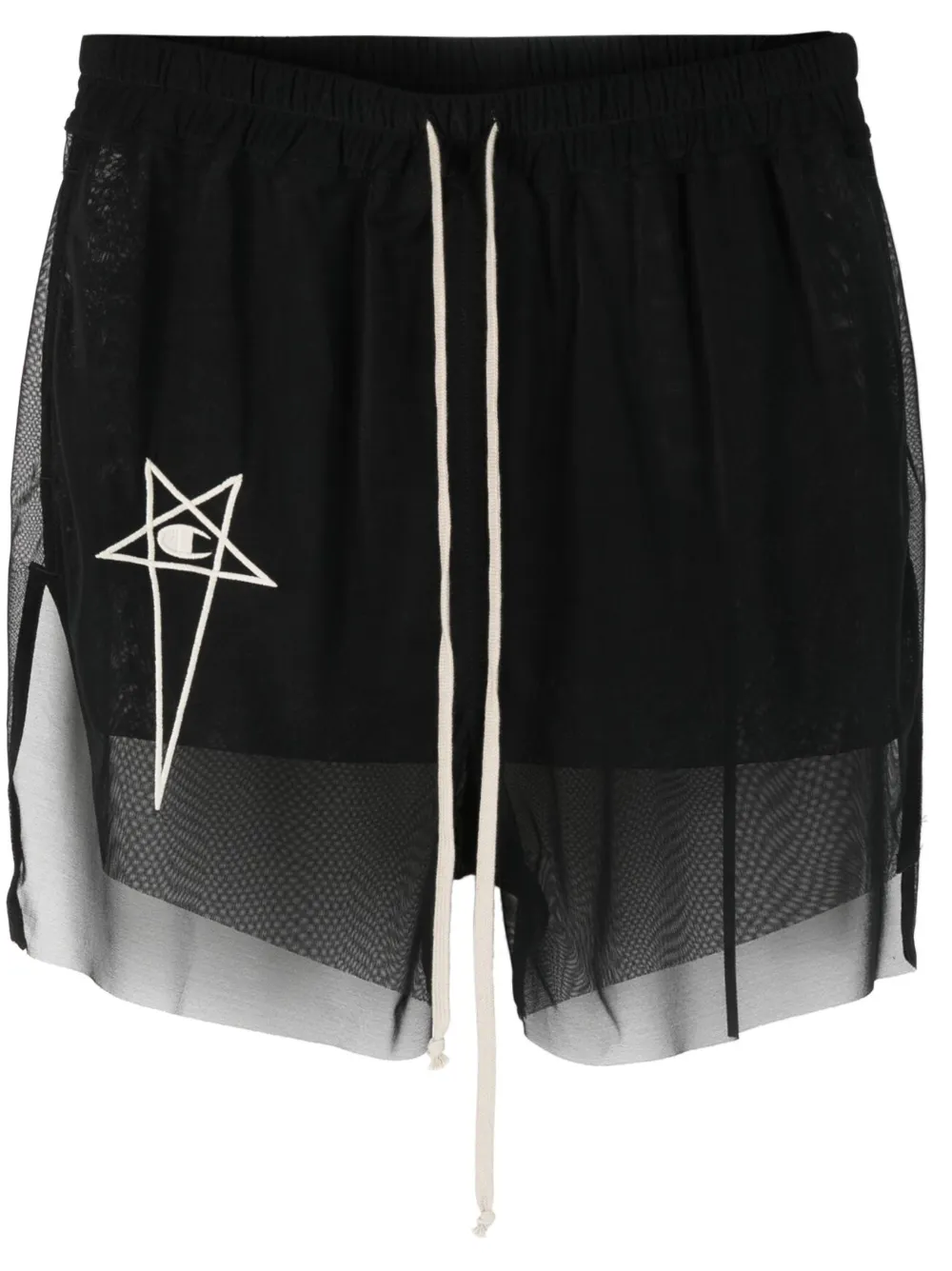 Shop Rick Owens X Champion Logo-embroidered Semi-sheer Shorts In Black