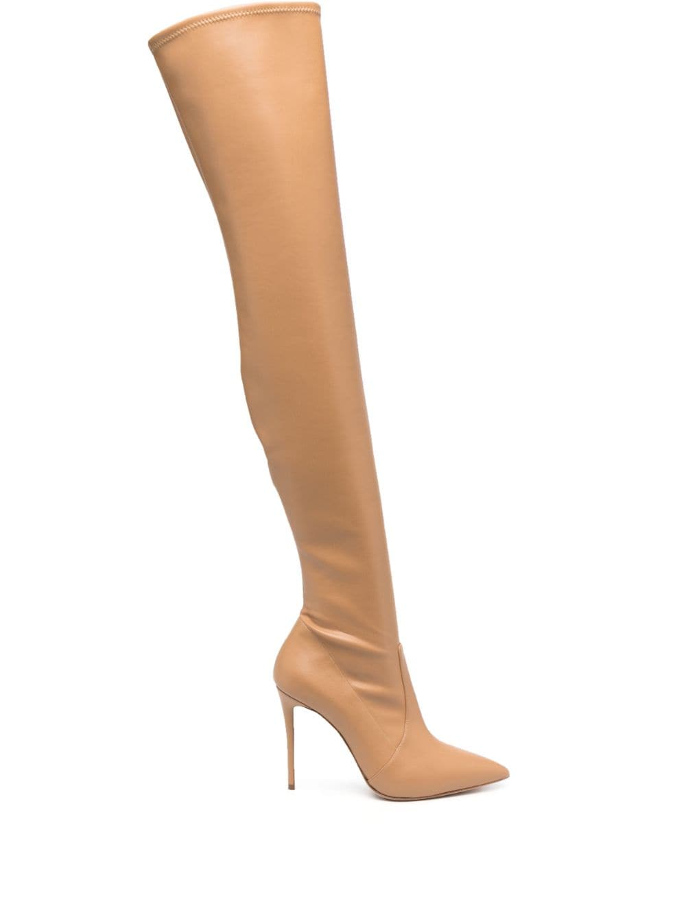 Casadei 105mm Thigh-high Leather Boots In Neutrals