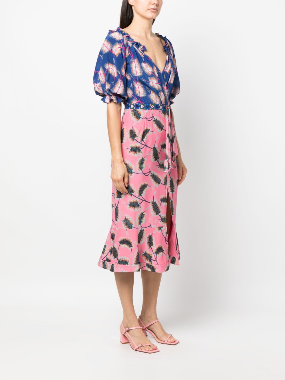 Shop Saloni Olivia Graphic-print Midi Dress In Blue