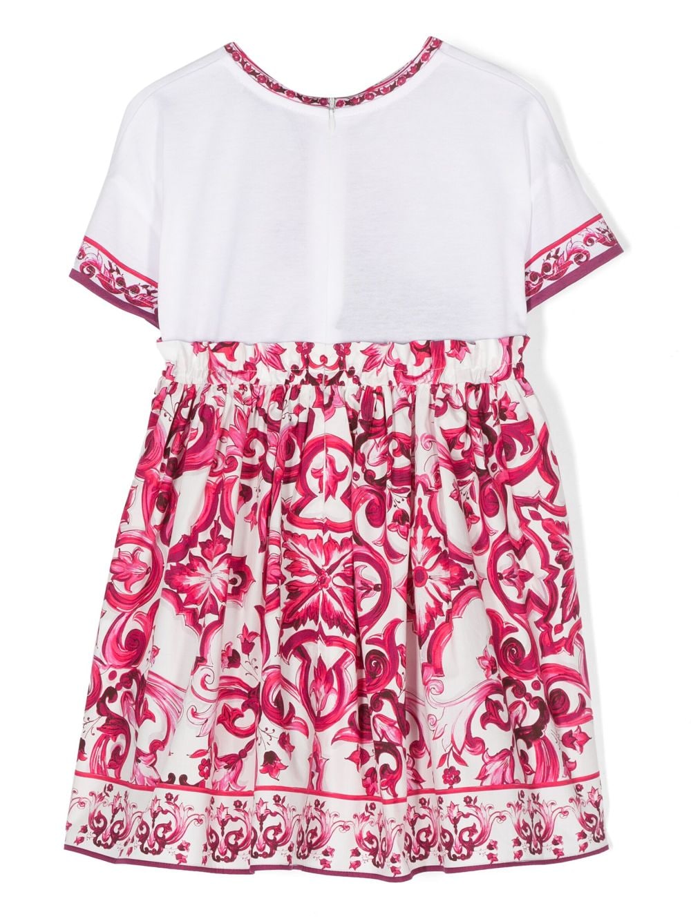 Shop Dolce & Gabbana Majolica-print Short-sleeve Dress In Pink
