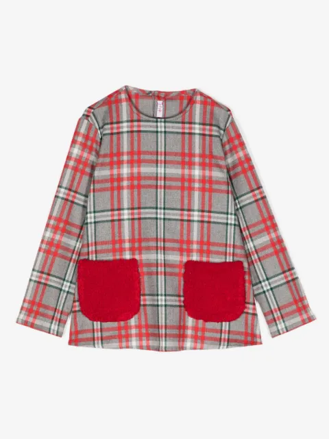 Il Gufo blusa con motivo de cuadros y detalle de pelo artificial