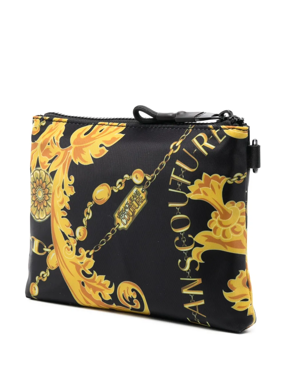 Shop Versace Jeans Couture Baroque-print Zip-fastening Clutch Bag In Black