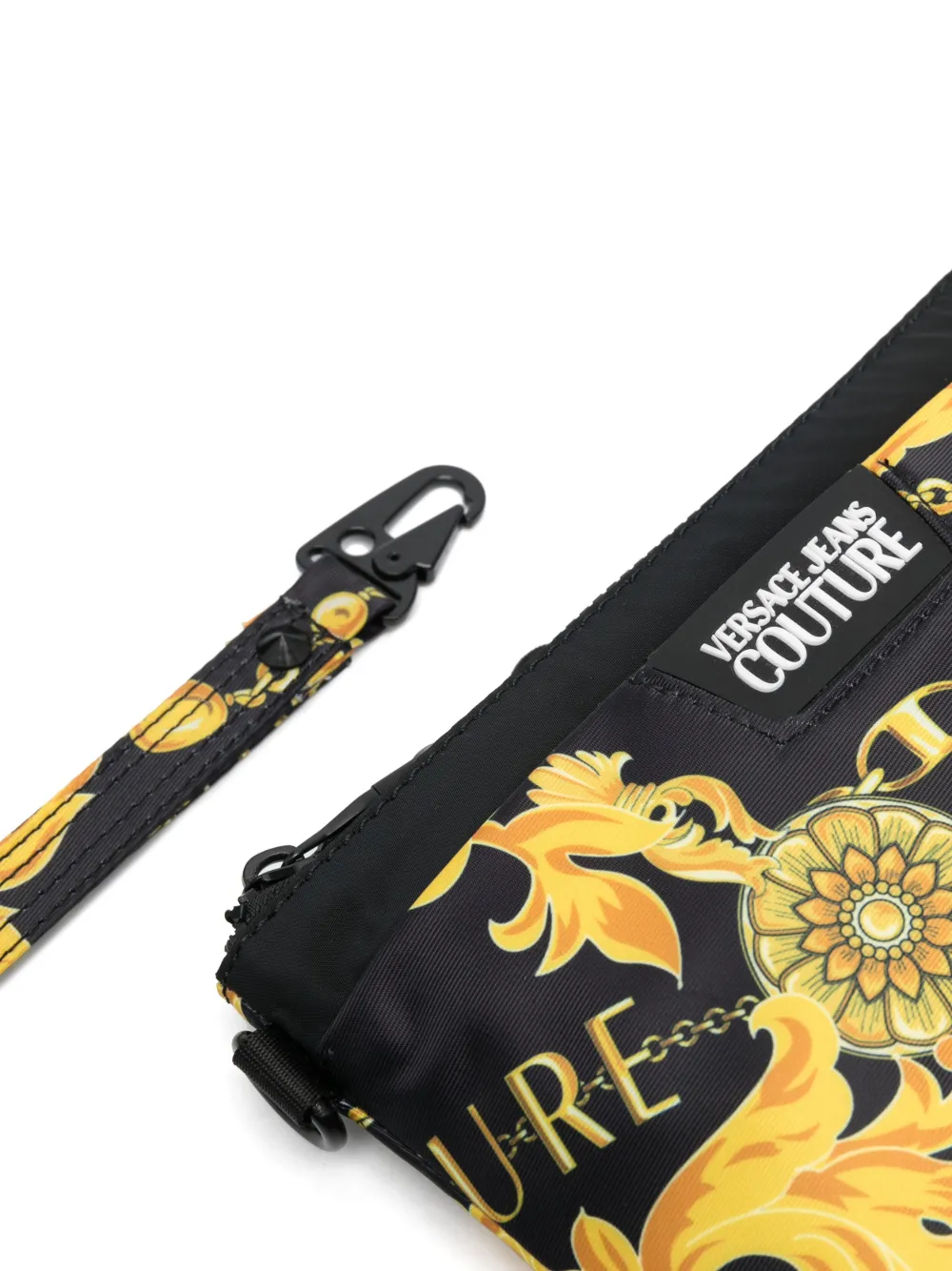 baroque-print zip-fastening clutch bag