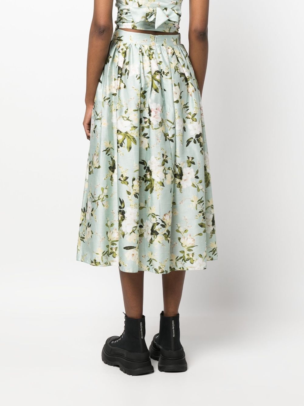 Shop Erdem Floral-print Pleated Midi Skirt In Green