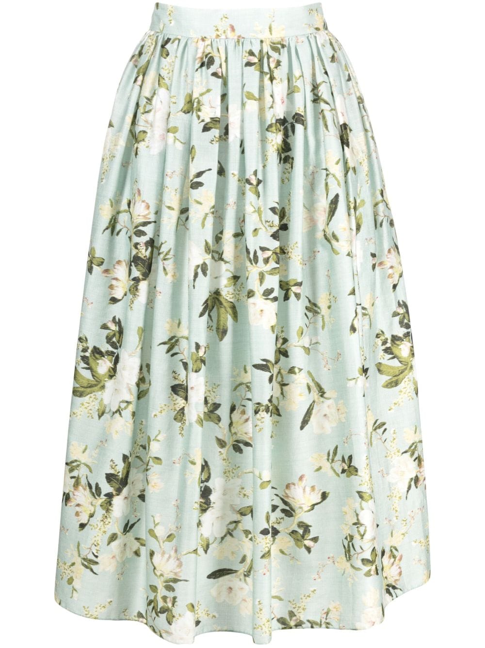 Shop Erdem Floral-print Pleated Midi Skirt In Green