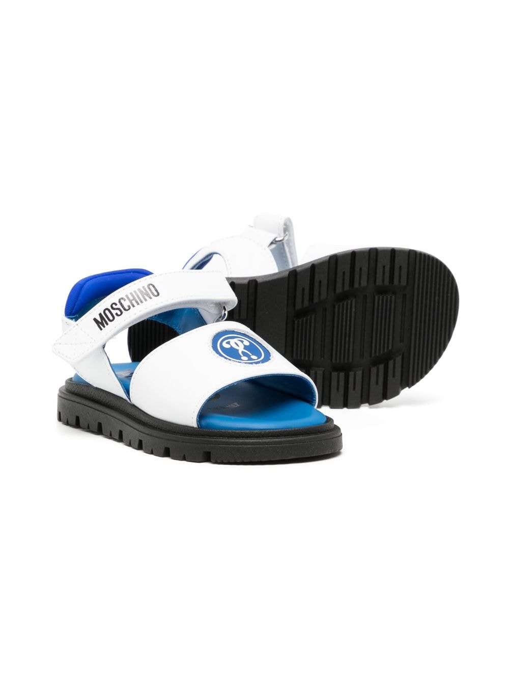 Moschino Kids logo-print open-toe leather sandals - Blauw