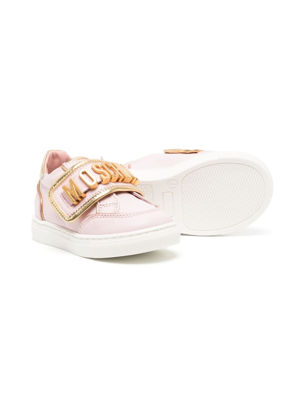 Moschino Kids logo-lettering leather sneakers - Roze