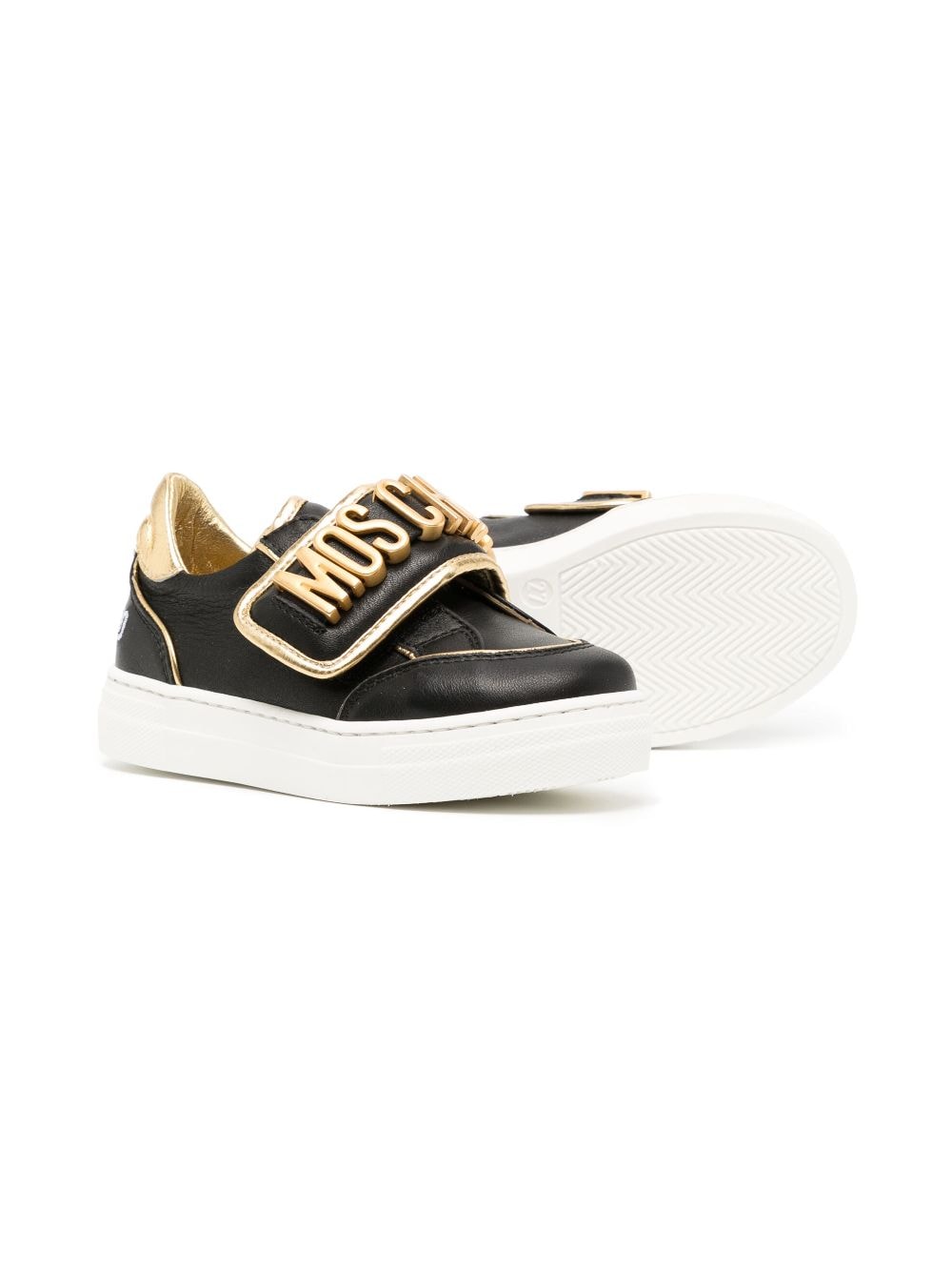 Moschino Kids logo-lettering leather sneakers - Zwart