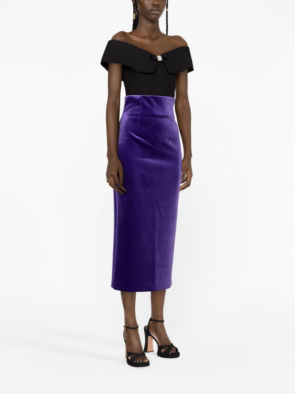 Shop Philosophy Di Lorenzo Serafini Velvet Midi Pencil Skirt In Purple