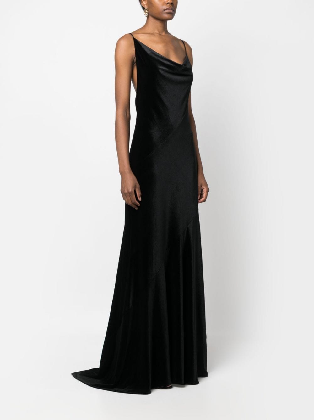 Shop Philosophy Di Lorenzo Serafini Cowl-neck Velvet Long Dress In Black