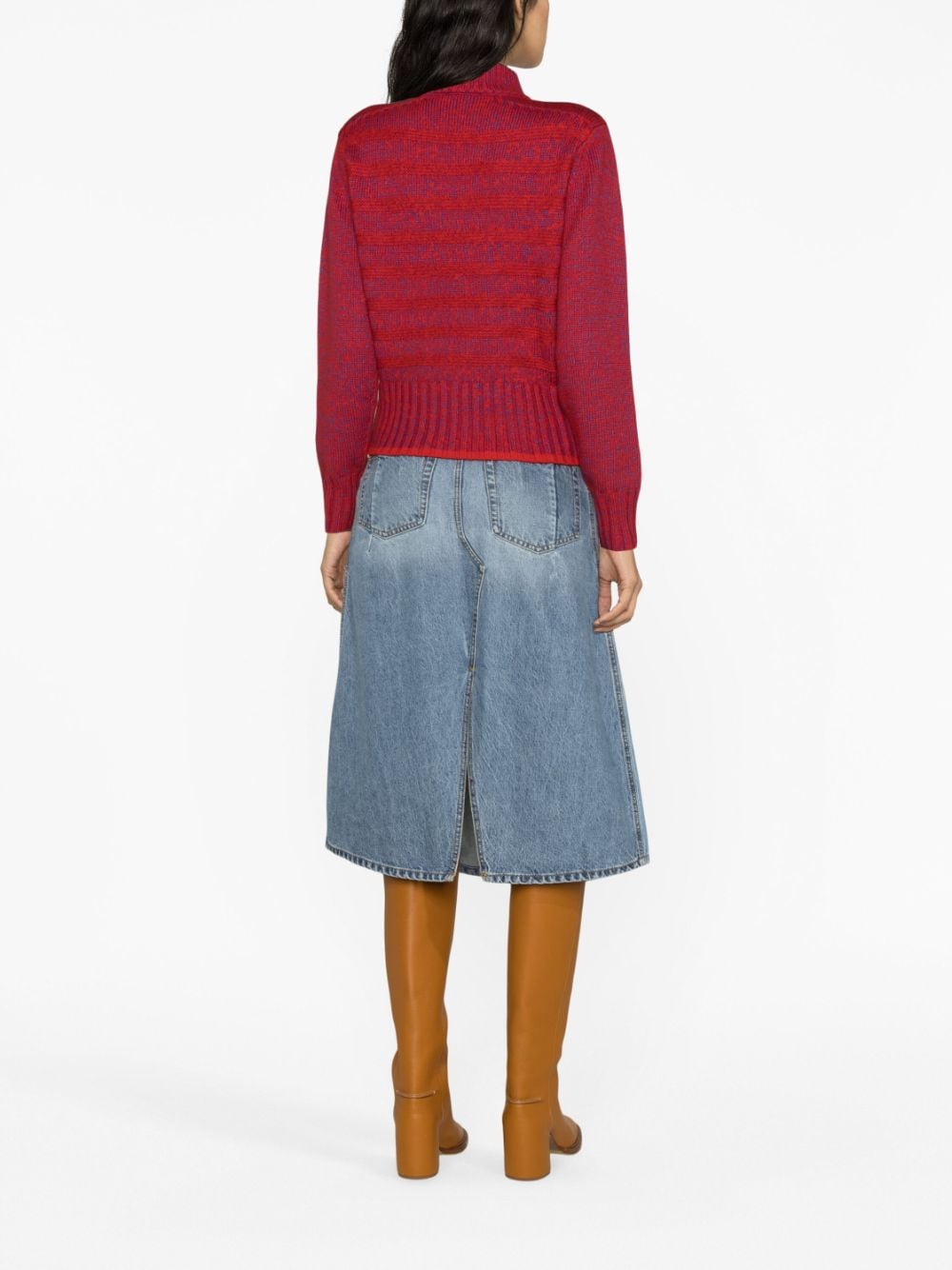 Shop Victoria Beckham Deconstructed Denim Midi Skirt In Blue