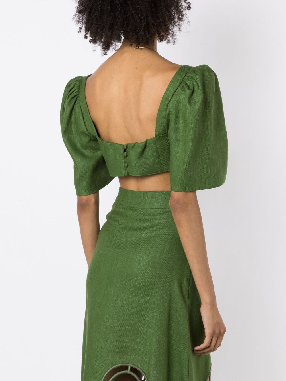 Shop Adriana Degreas Embroidered Cut-out Cropped Blouse In Green