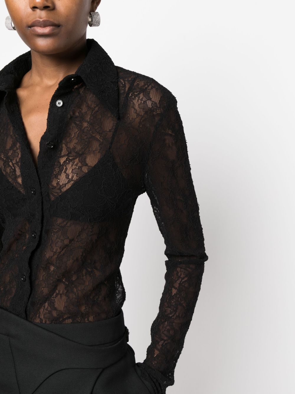 SEMI-SHEER LACE SHIRT - Black