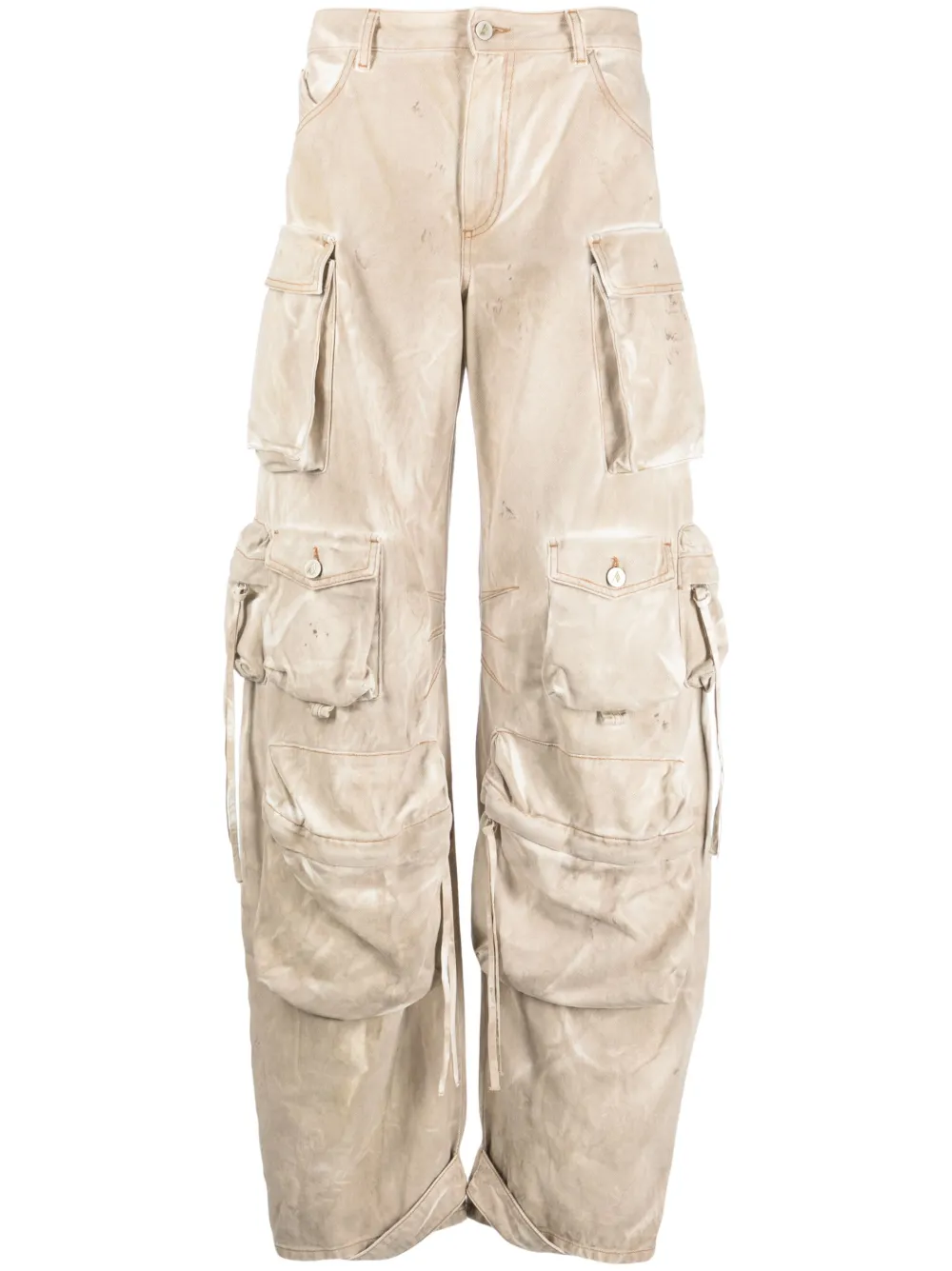 Attico Fern Low-rise Wide-leg Cargo Jeans In Neutrals