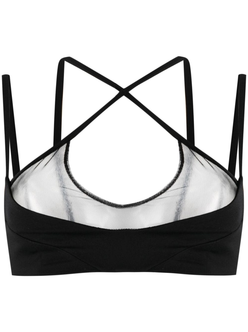 Shop Attico Mesh-panel Criss-cross Bralette Top In Black