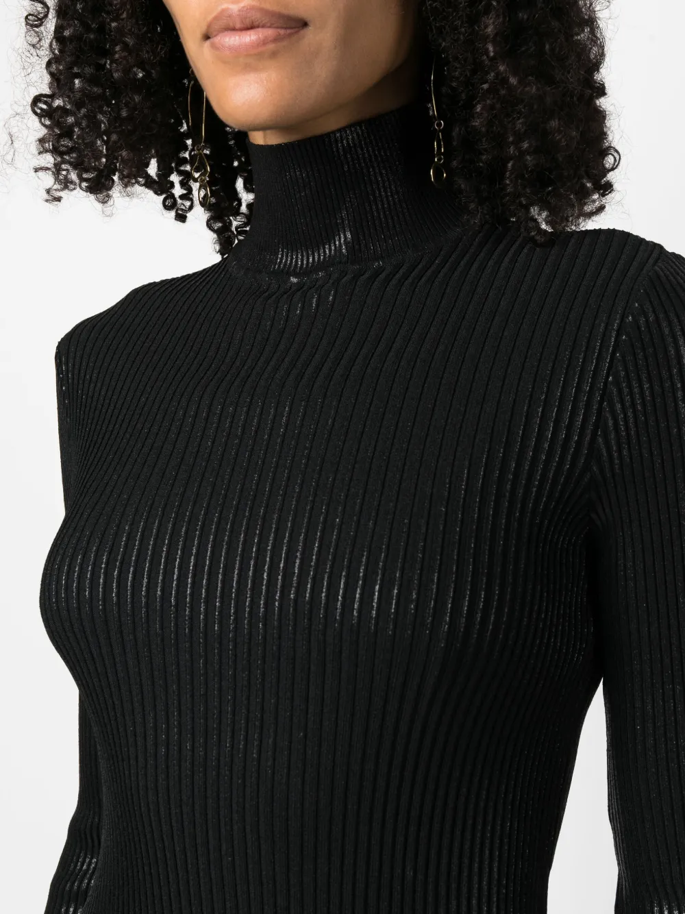 Shop Alberta Ferretti High-neck Ribbed-knit Jumper In Black