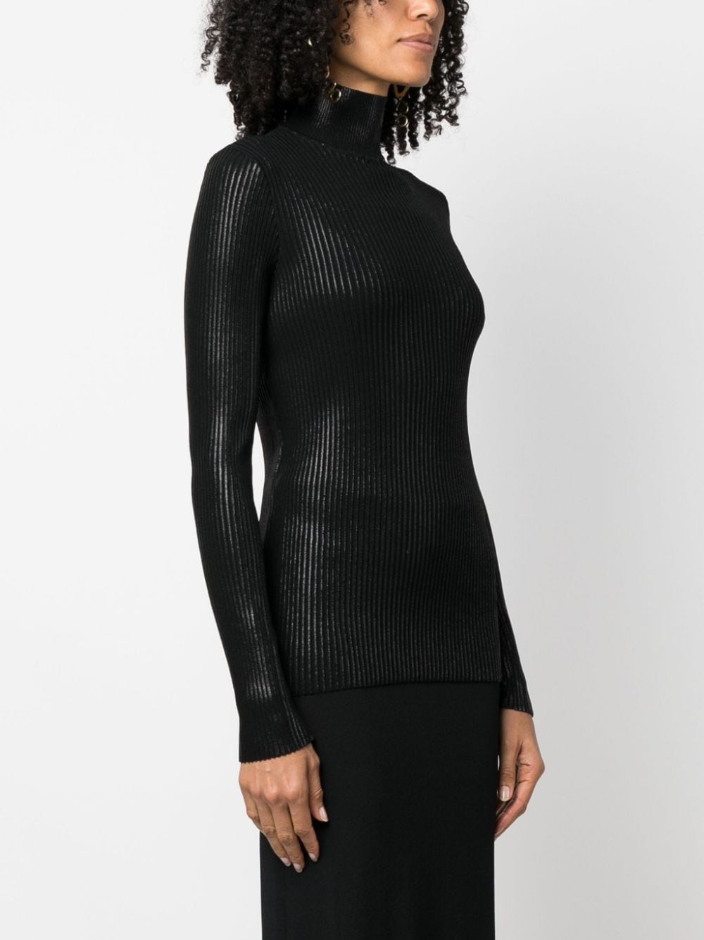 Shop Alberta Ferretti High-neck Ribbed-knit Jumper In Black
