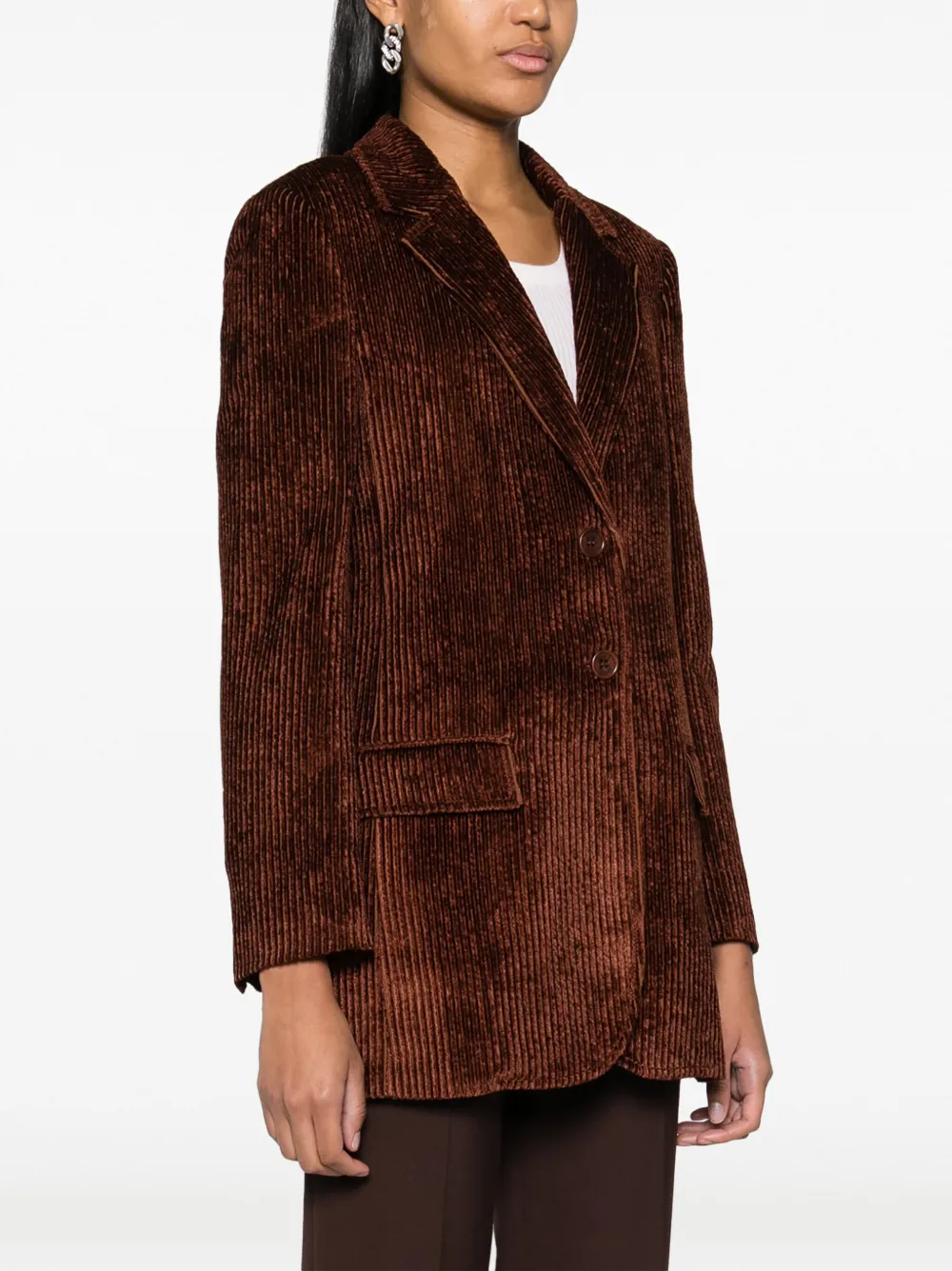 Shop Alberta Ferretti Corduroy Single-breasted Blazer In Brown