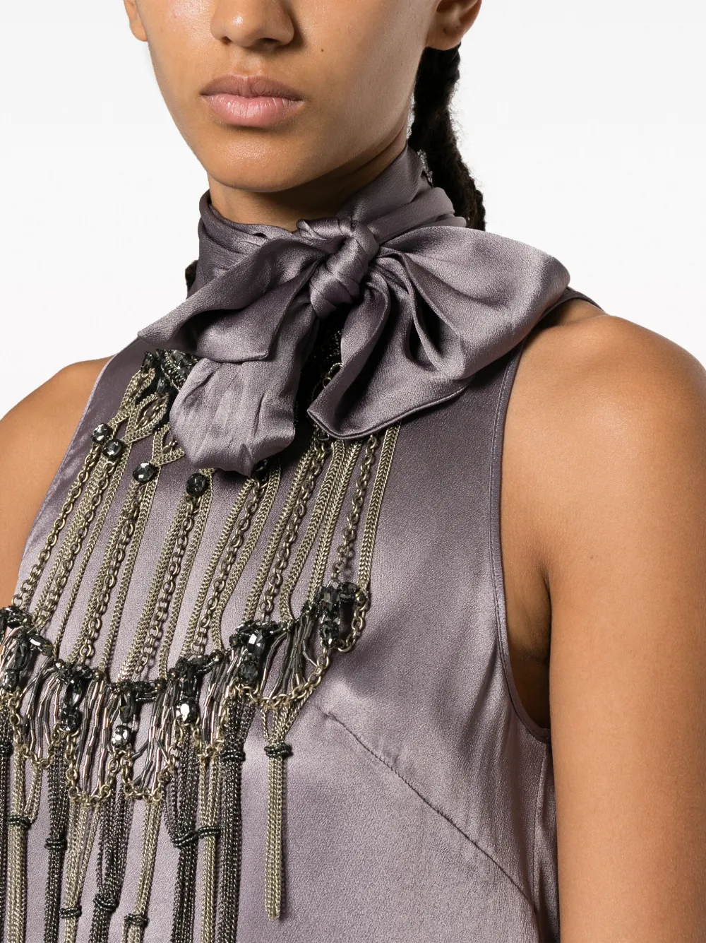 Alberta Ferretti Top met satijnen afwerking en franje Paars