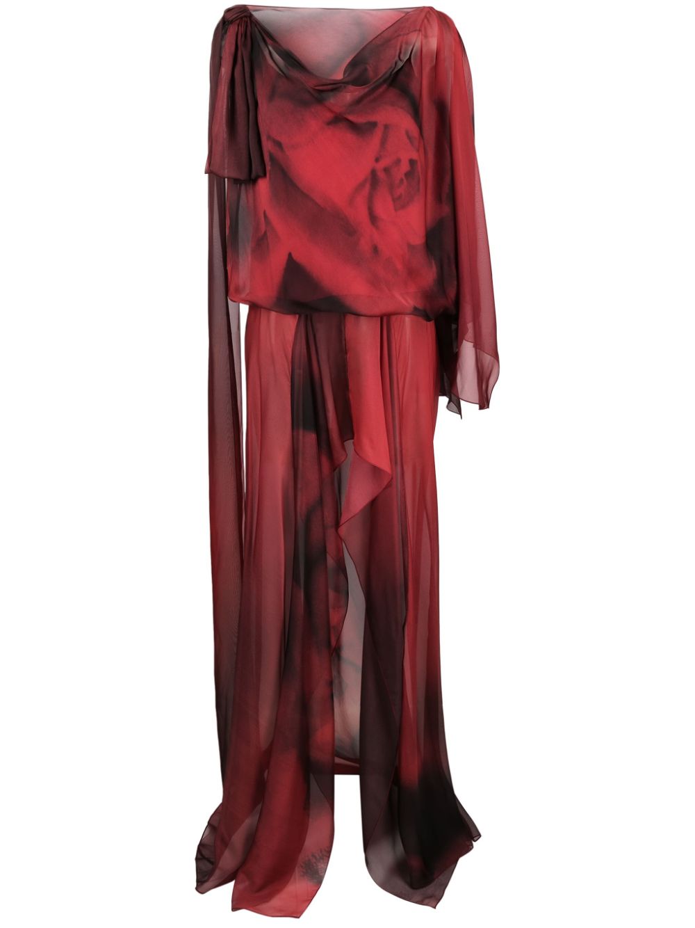 Alberta Ferretti Abstract-print Silk Draped Dress In Red