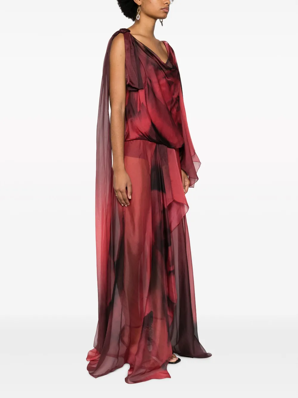 Alberta Ferretti Zijden maxi-jurk met bloemenprint Rood