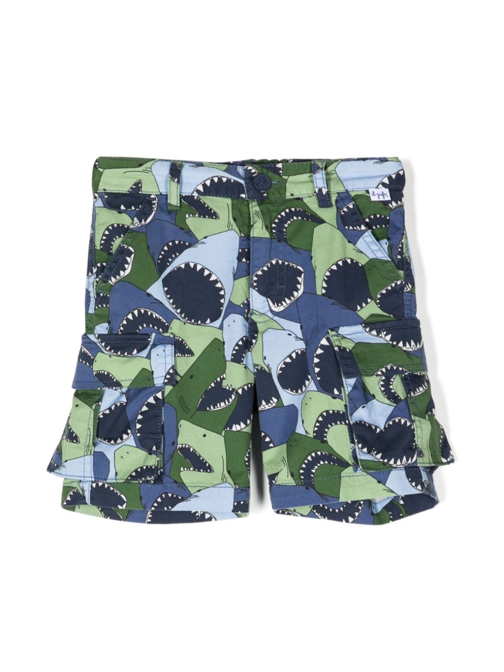 Il Gufo Kids' Shark-print Stretch-cotton Shorts In Blue