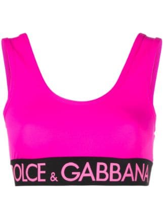 Dolce & Gabbana Black Sports Bra with Branded Band in Stretch Tech