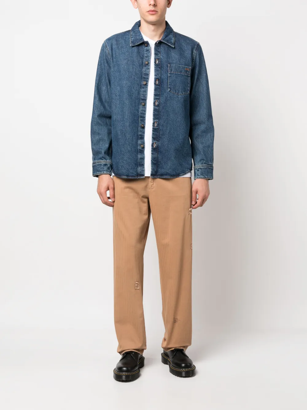 APC Vittorio overhemd met geborduurd logo - Blauw