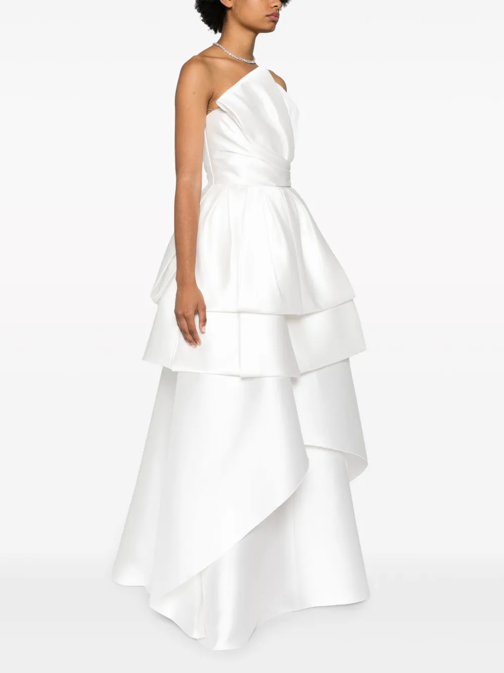 Alberta Ferretti Asymmetrische gelaagde maxi-jurk Wit