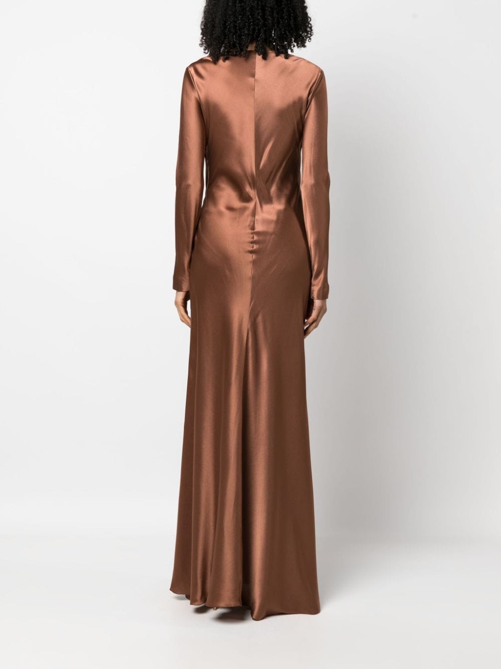 Shop Alberta Ferretti Draped Wrap-effect Satin Maxi Dress In Brown