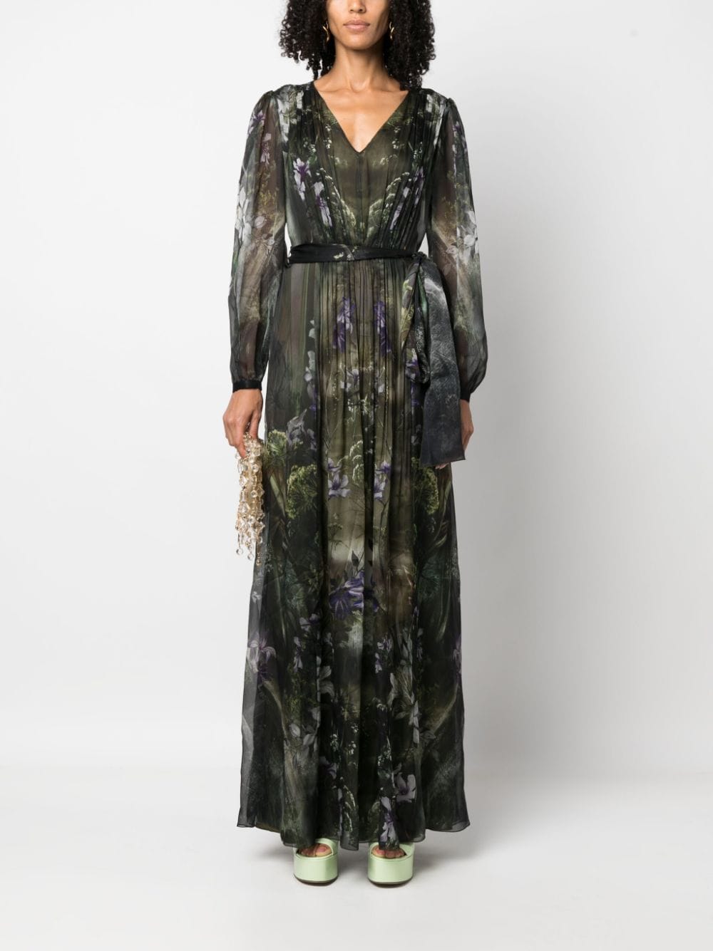 Alberta Ferretti Winter Garden-print silk maxi dress - Groen