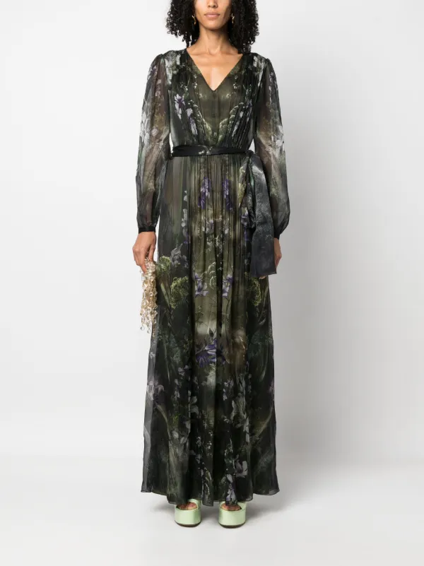 navy blue dress for baby girl Kearny Ruffle Maxi Dress - Dark Green Floral