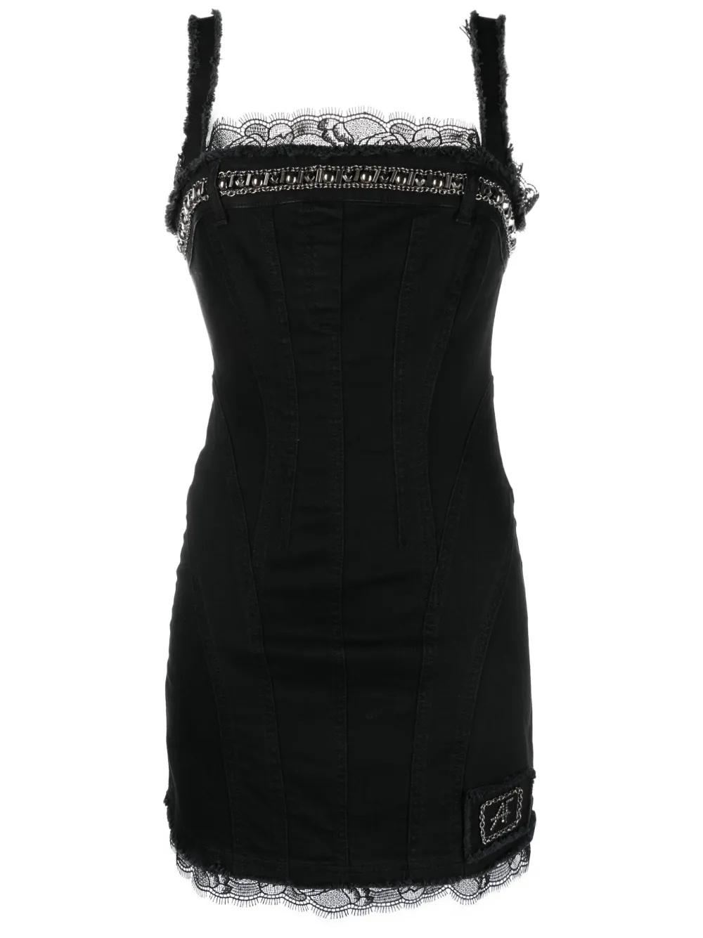 Alberta Ferretti lace-detail denim minidress