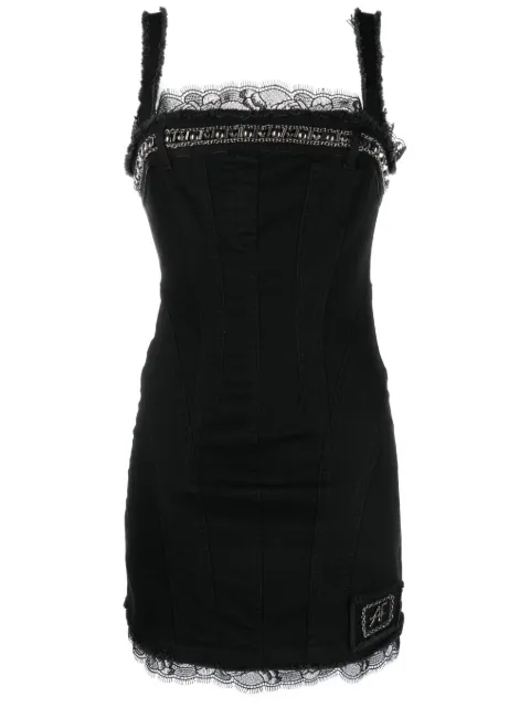 Alberta Ferretti lace-trim chain-embellished fitted mini dress