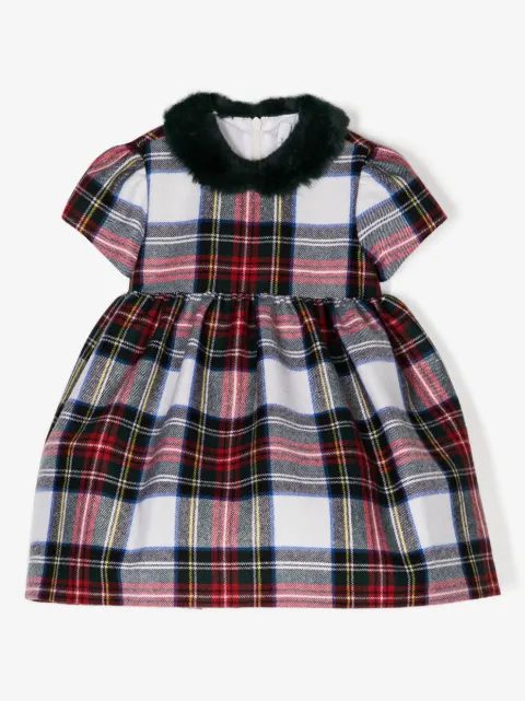 Il Gufo faux-fur collar check-pattern dress