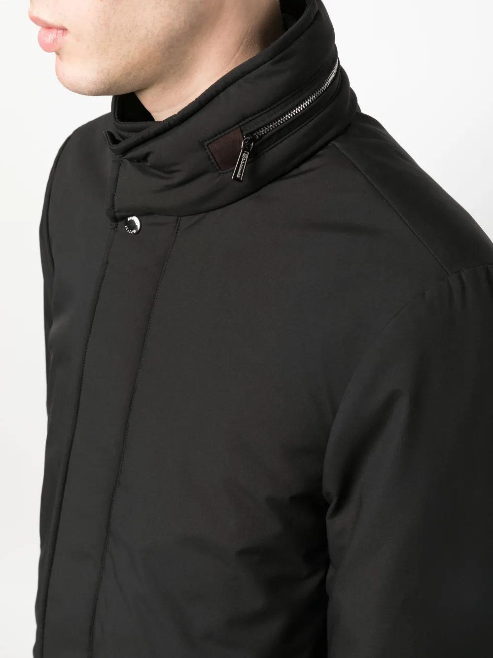 Moorer High-neck Padded Trench Coat In Black