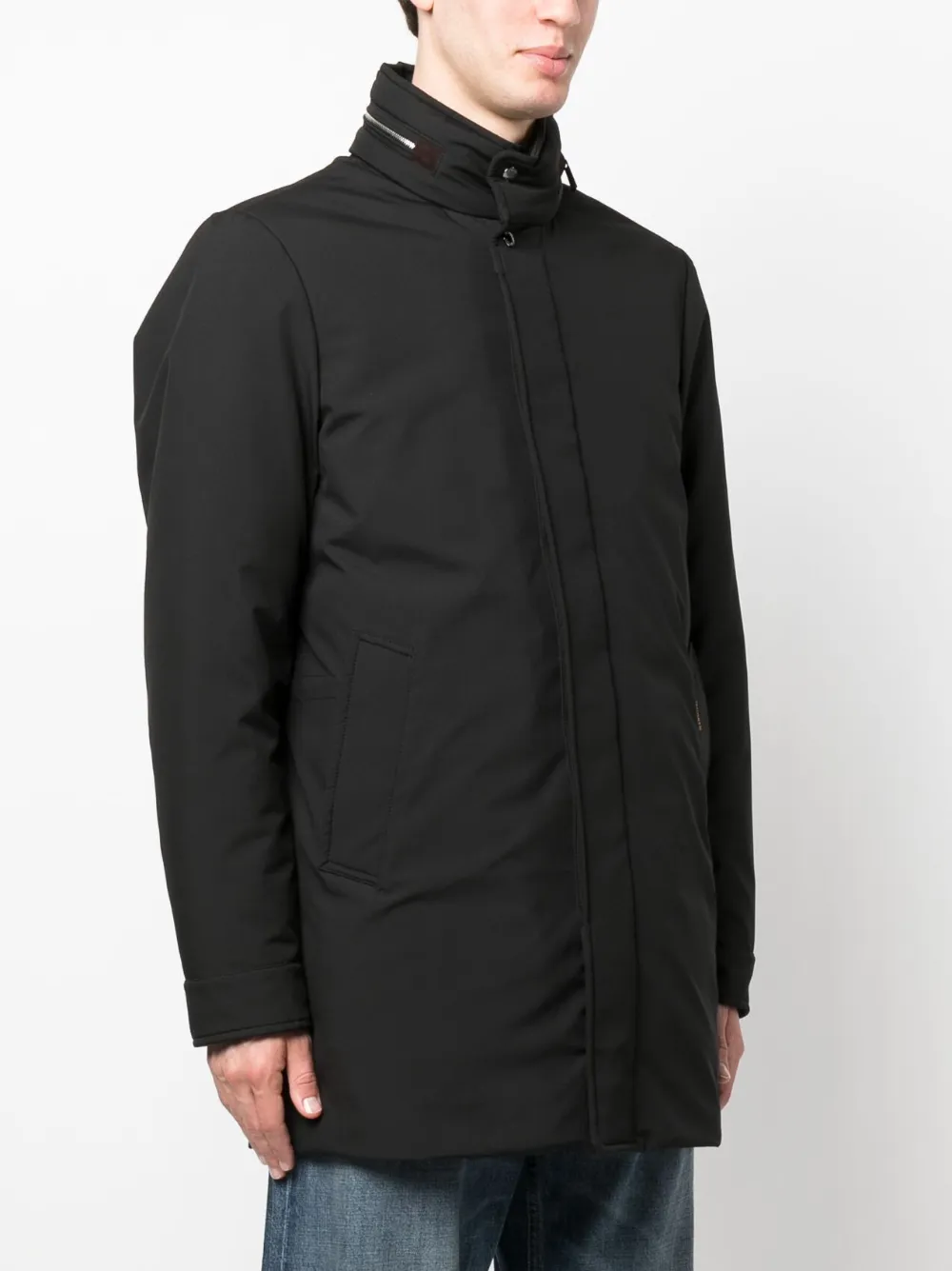 Moorer High-neck Padded Trench Coat In Black