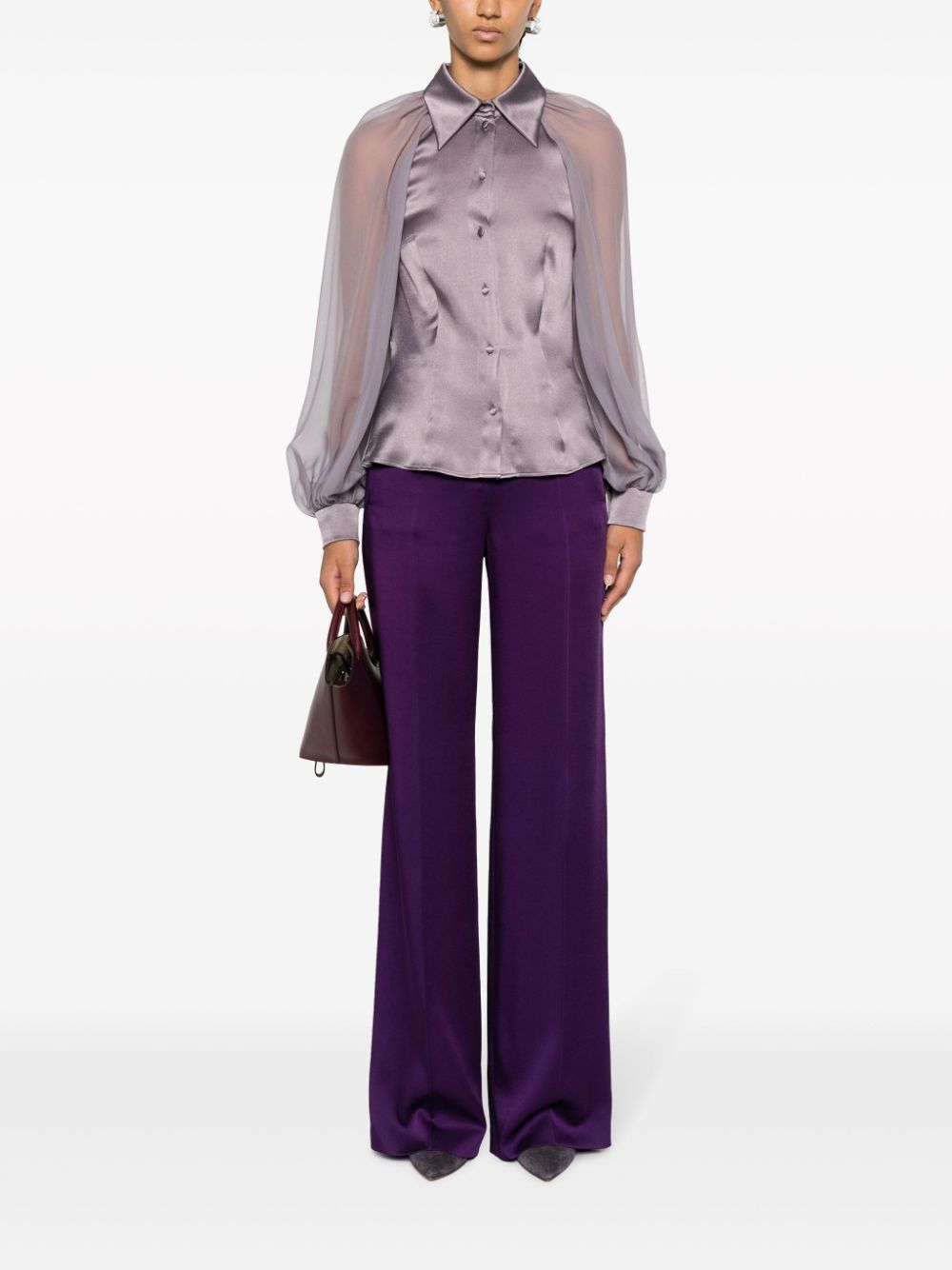 Alberta Ferretti long sheer-sleeves silk blouse - Paars