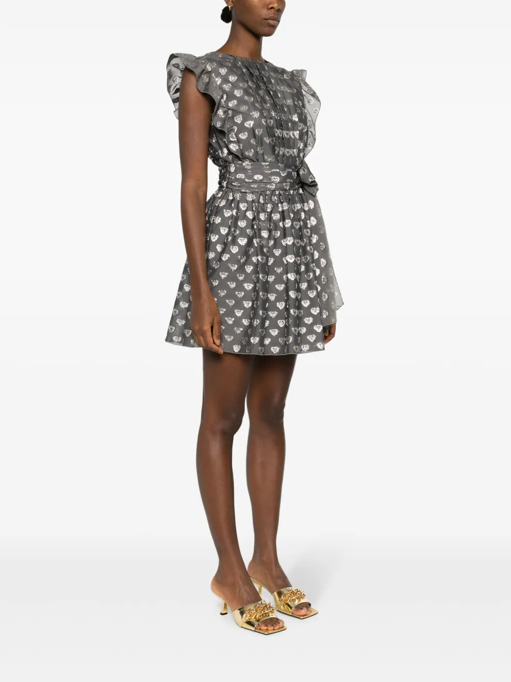 Alberta Ferretti Mini-jurk met ruches en hartpatroon Grijs