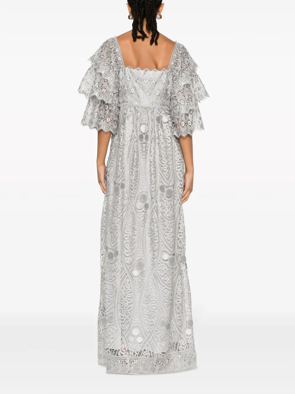 Alberta Ferretti Maxi-jurk met pofmouwen en kant Grijs