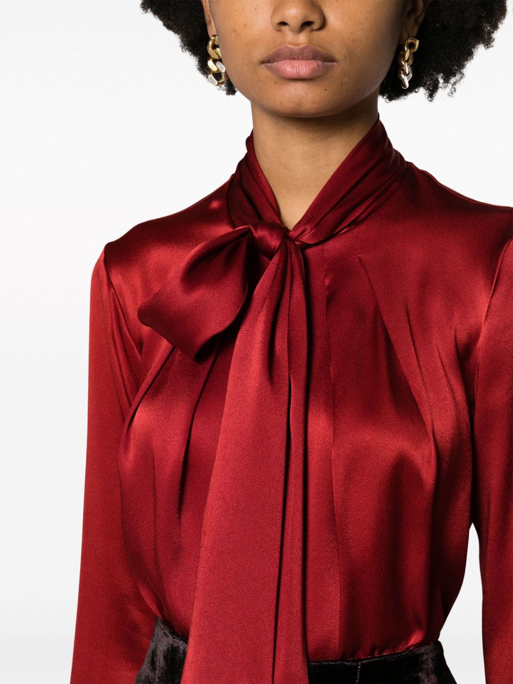 Shop Alberta Ferretti Tie-neck Satin Blouse In Red