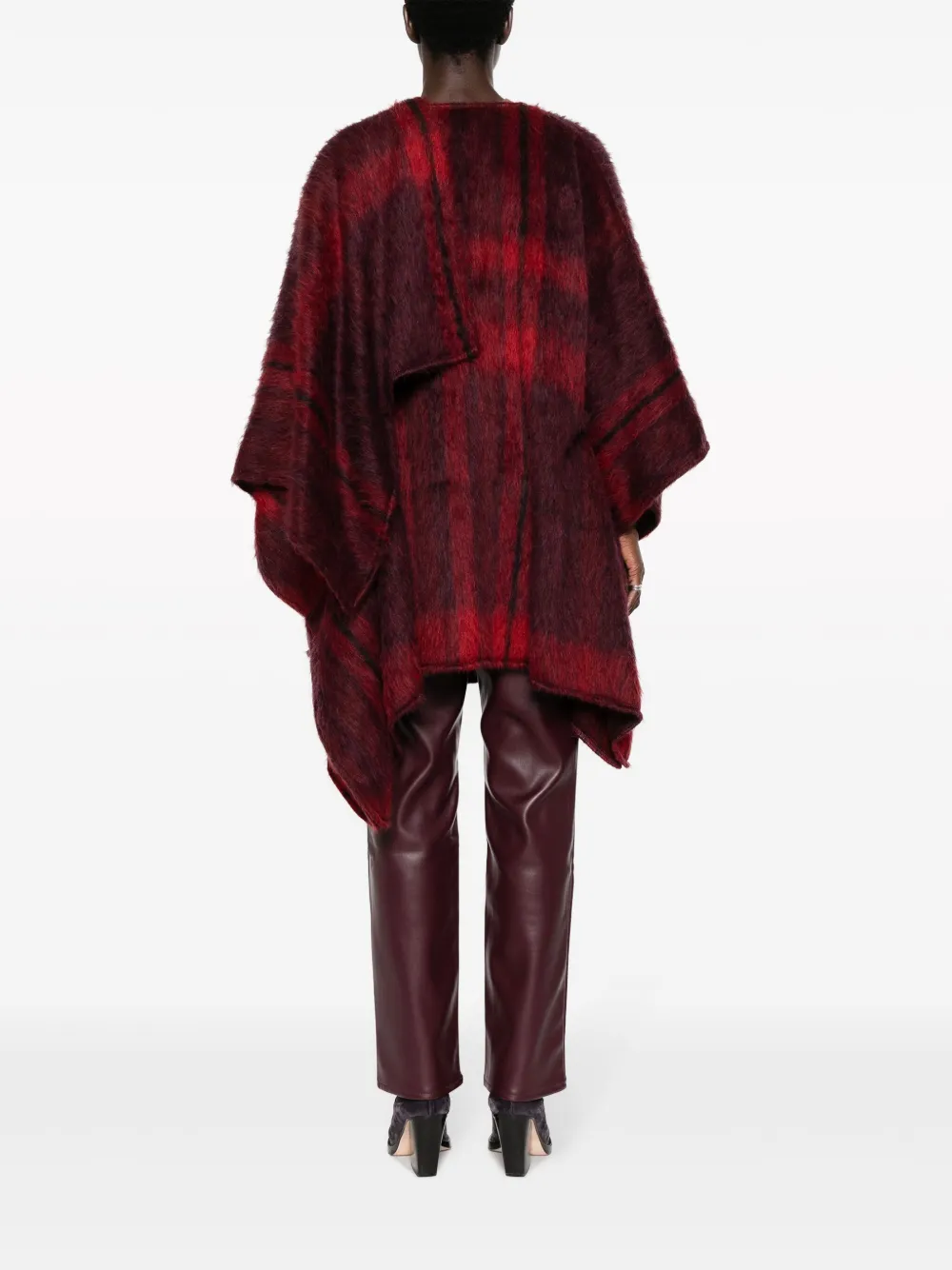Alberta Ferretti Geruite poncho van mohairblend Rood