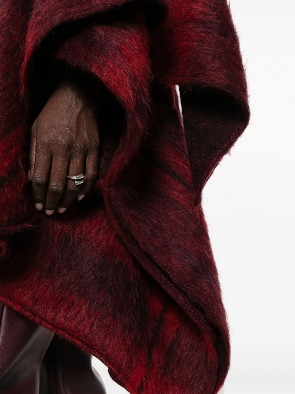 Alberta Ferretti Geruite poncho van mohairblend Rood