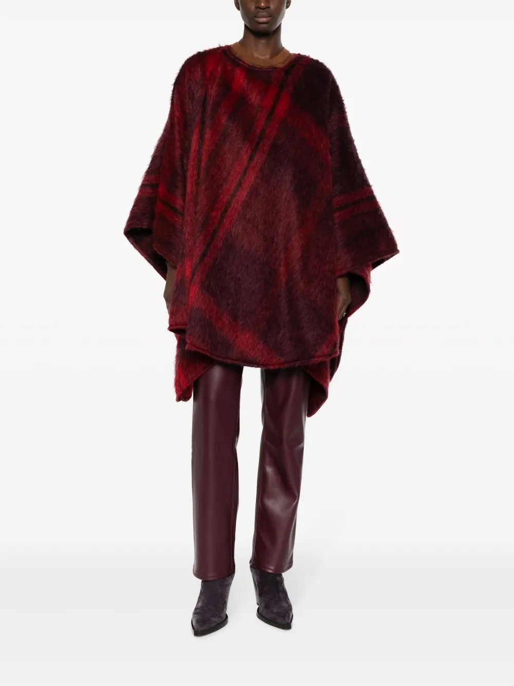 Alberta Ferretti tartan-pattern brushed cape - Rood