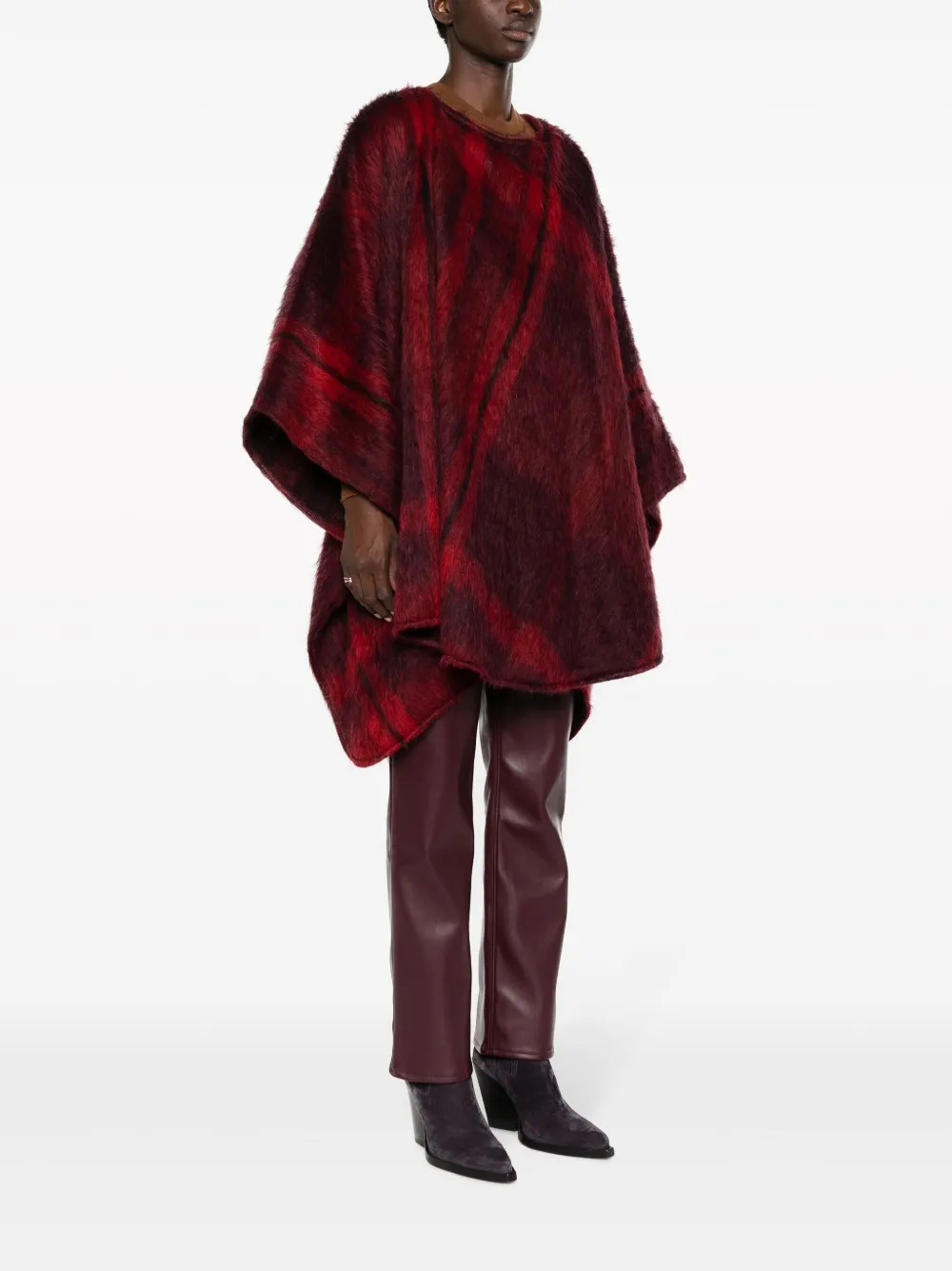 Alberta Ferretti Geruite poncho van mohairblend Rood