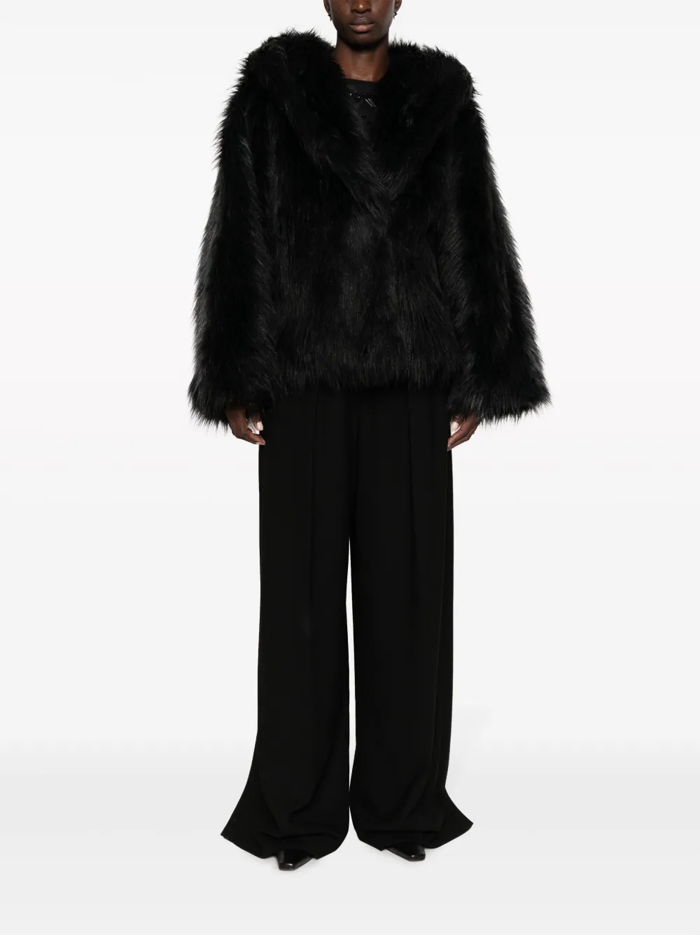 Alberta Ferretti faux-fur hooded coat - Zwart