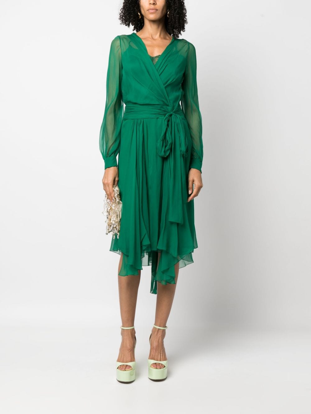 Alberta Ferretti asymmetric silk wrap dress - Groen