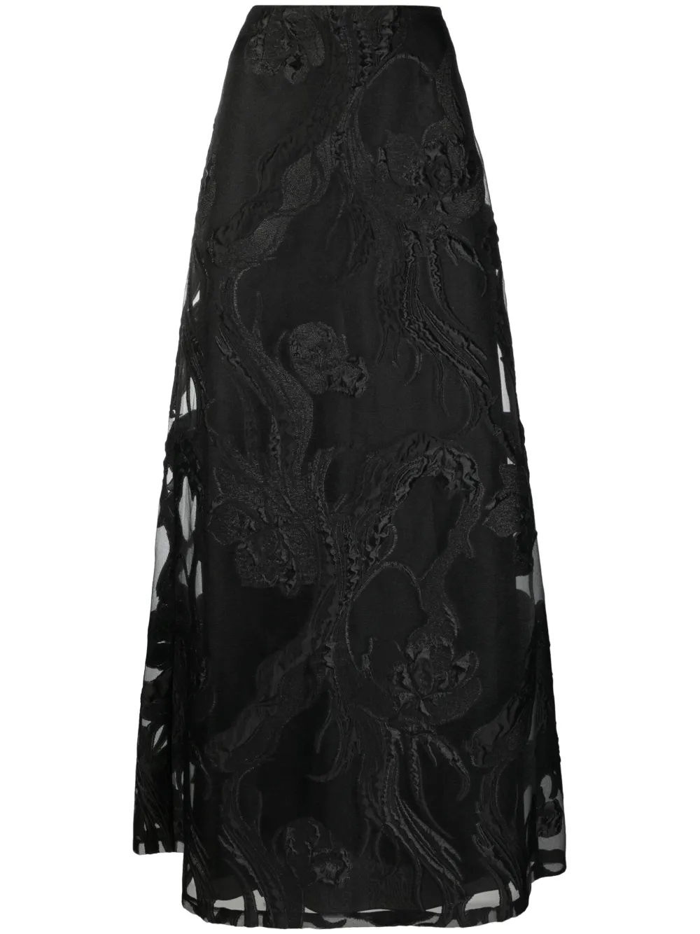 Alberta Ferretti Floral Fil Coupé Skirt In Black