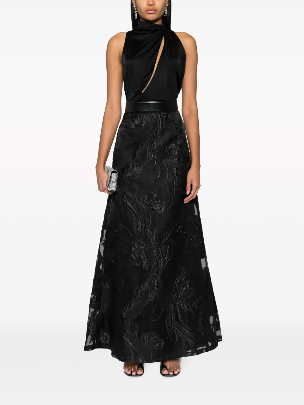 Alberta Ferretti floral-appliqué A-line skirt - Zwart