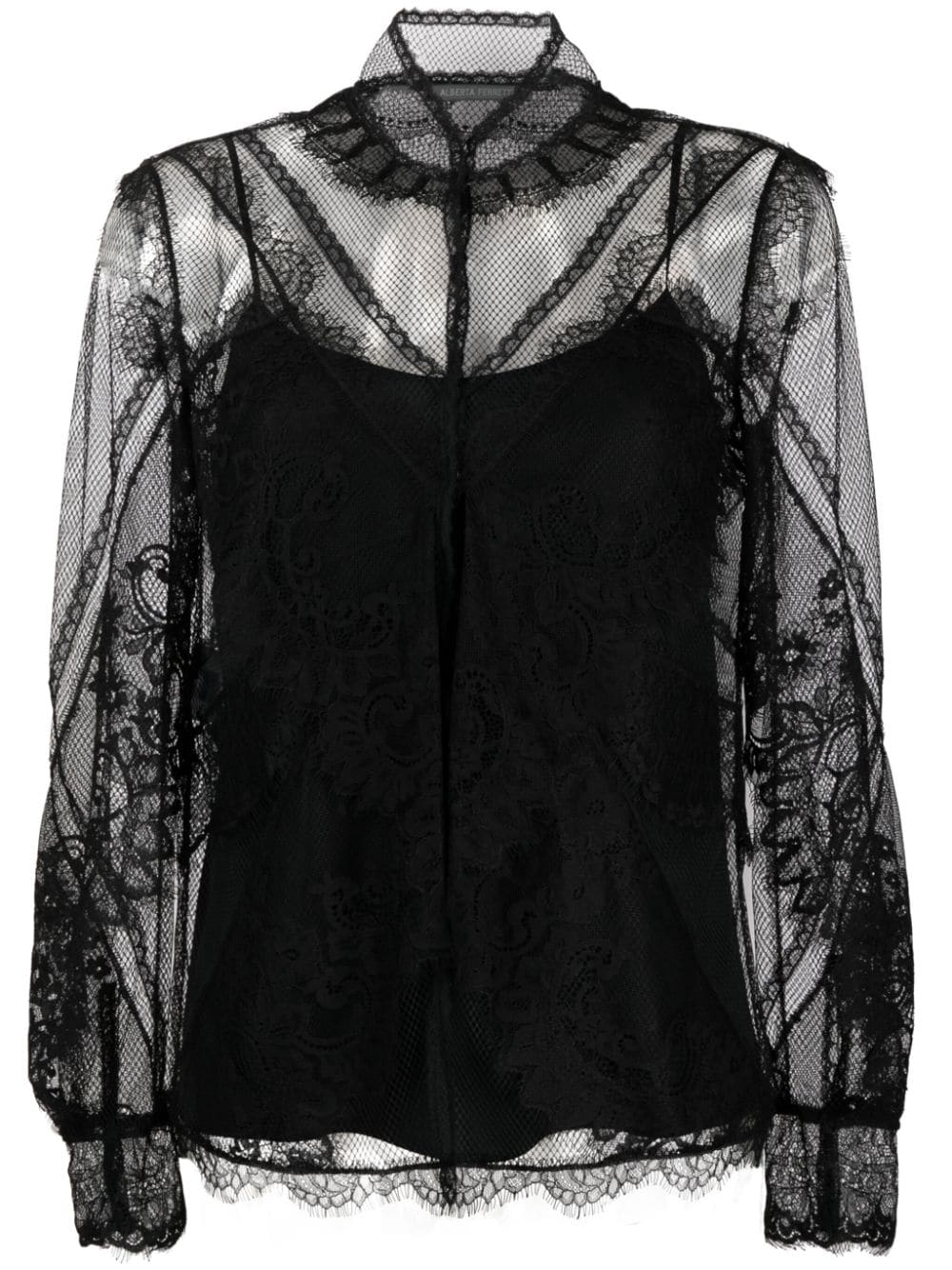 Alberta Ferretti lace-detail high-neck Blouse - Farfetch